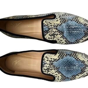 Giuseppe Zanotti SZ 40 Python Snake Skin Embossed Smoking Flat Blue
